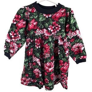 PIPPA & JULIE Girls Floral Hawaiian Long Sleeve Cotton Dress Size 3T Pink Green